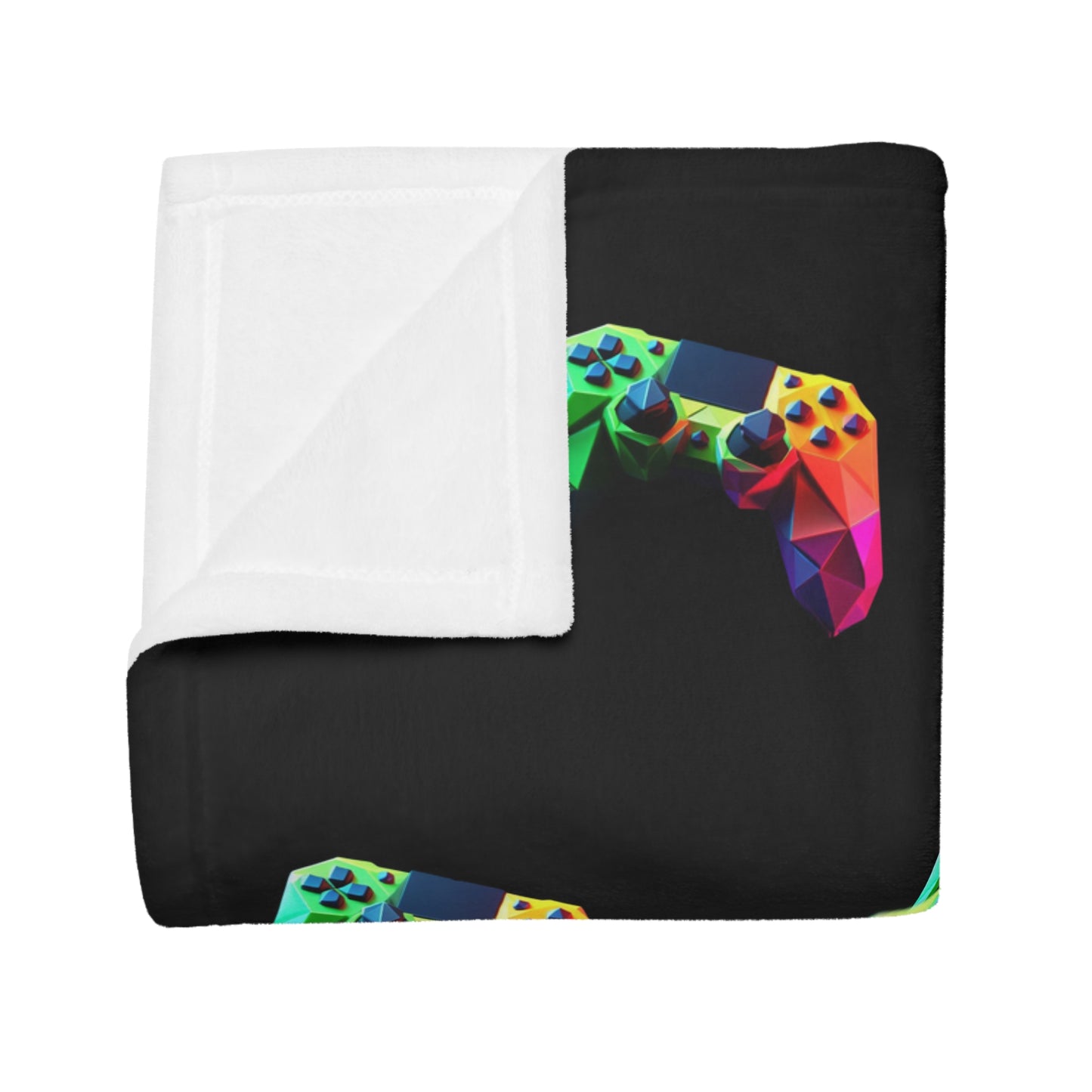 Origami Neon Controller Plush Fleece Blanket - Black