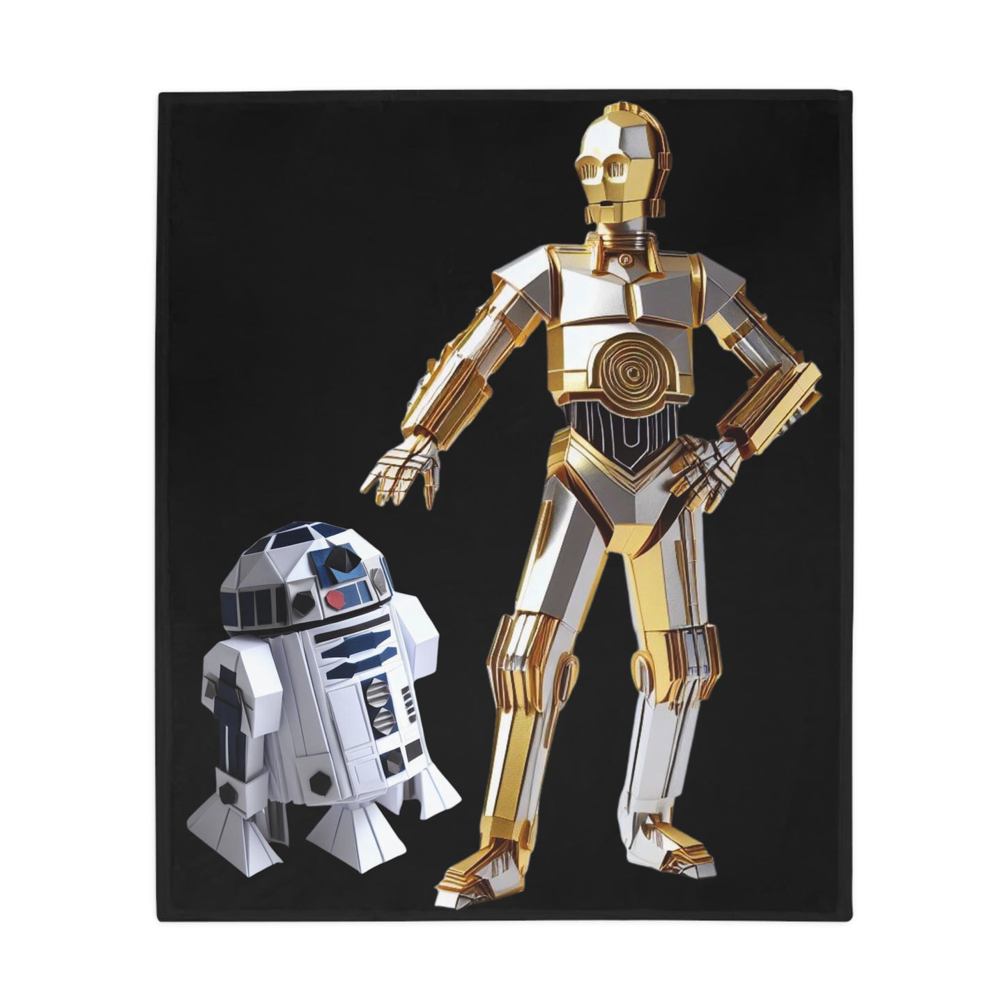 Origami R2D2 & C3PO Plush Fleece Blanket - Black