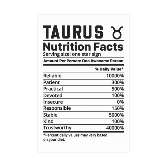 Taurus Nutrition Unframed Prints - white