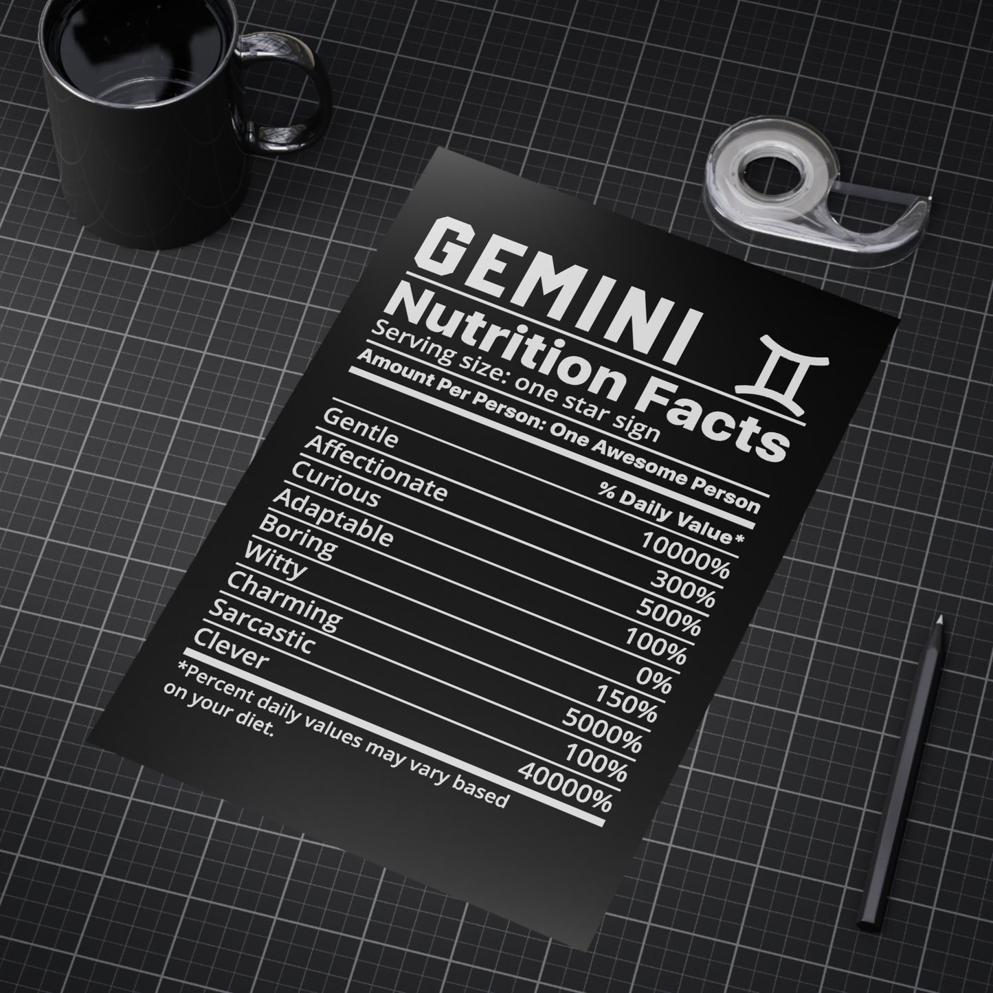 Gemini Nutrition Unframed Prints - black