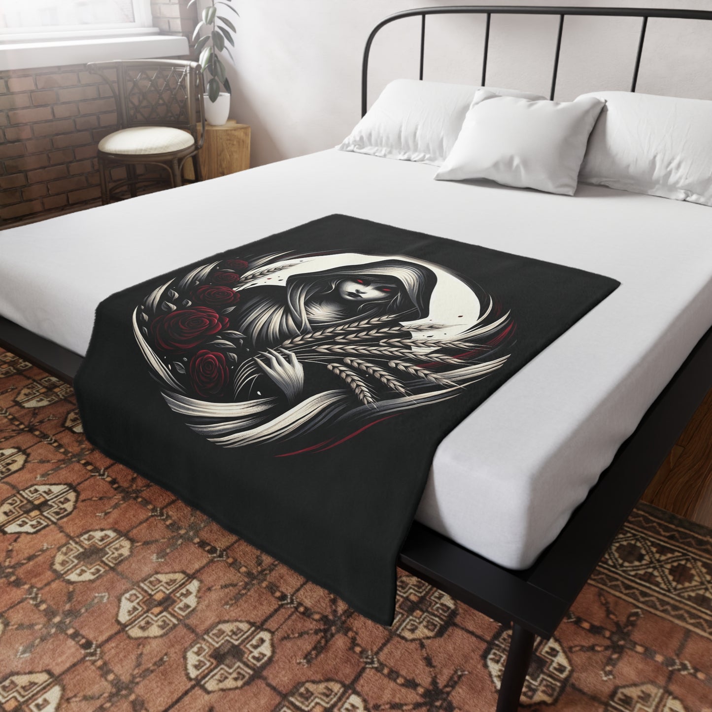 Gothic Virgo Plush Fleece Blanket - black