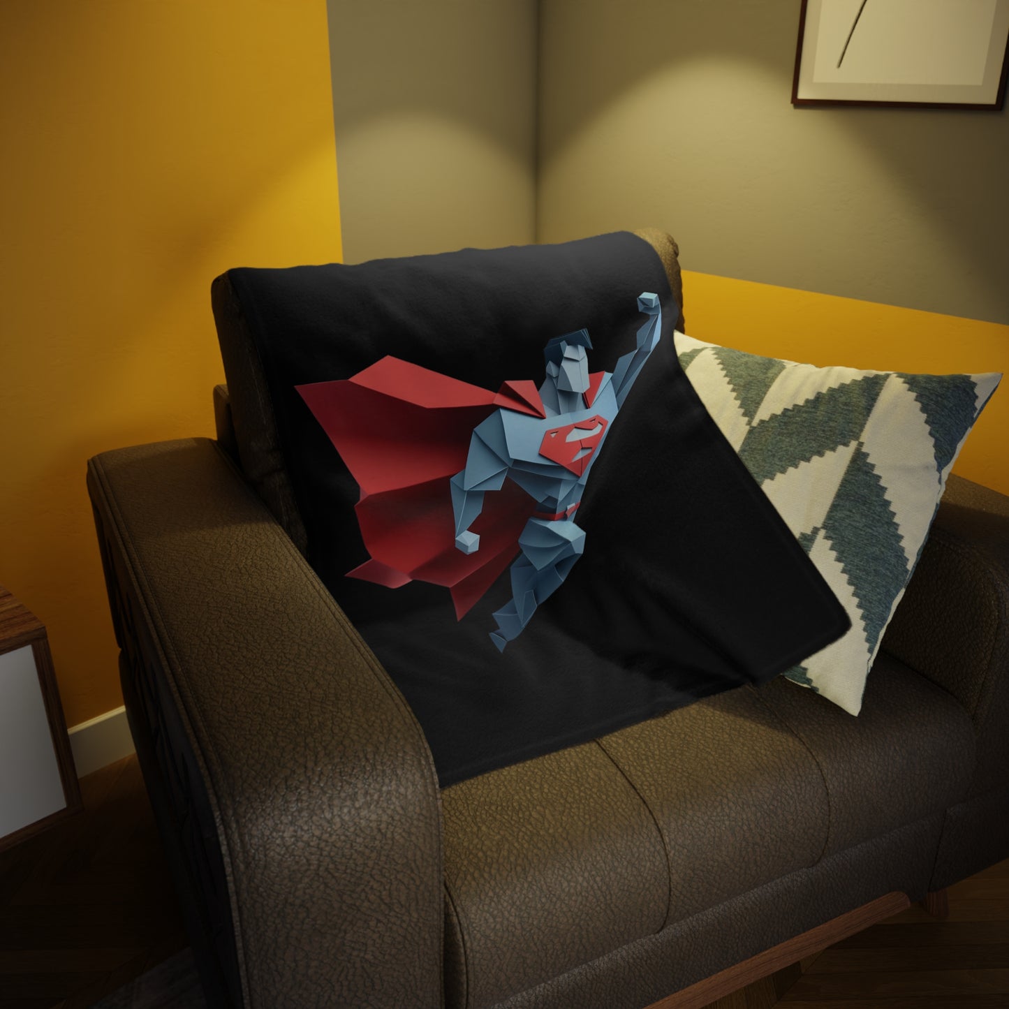 Origami Superman Plush Fleece Blanket - Black