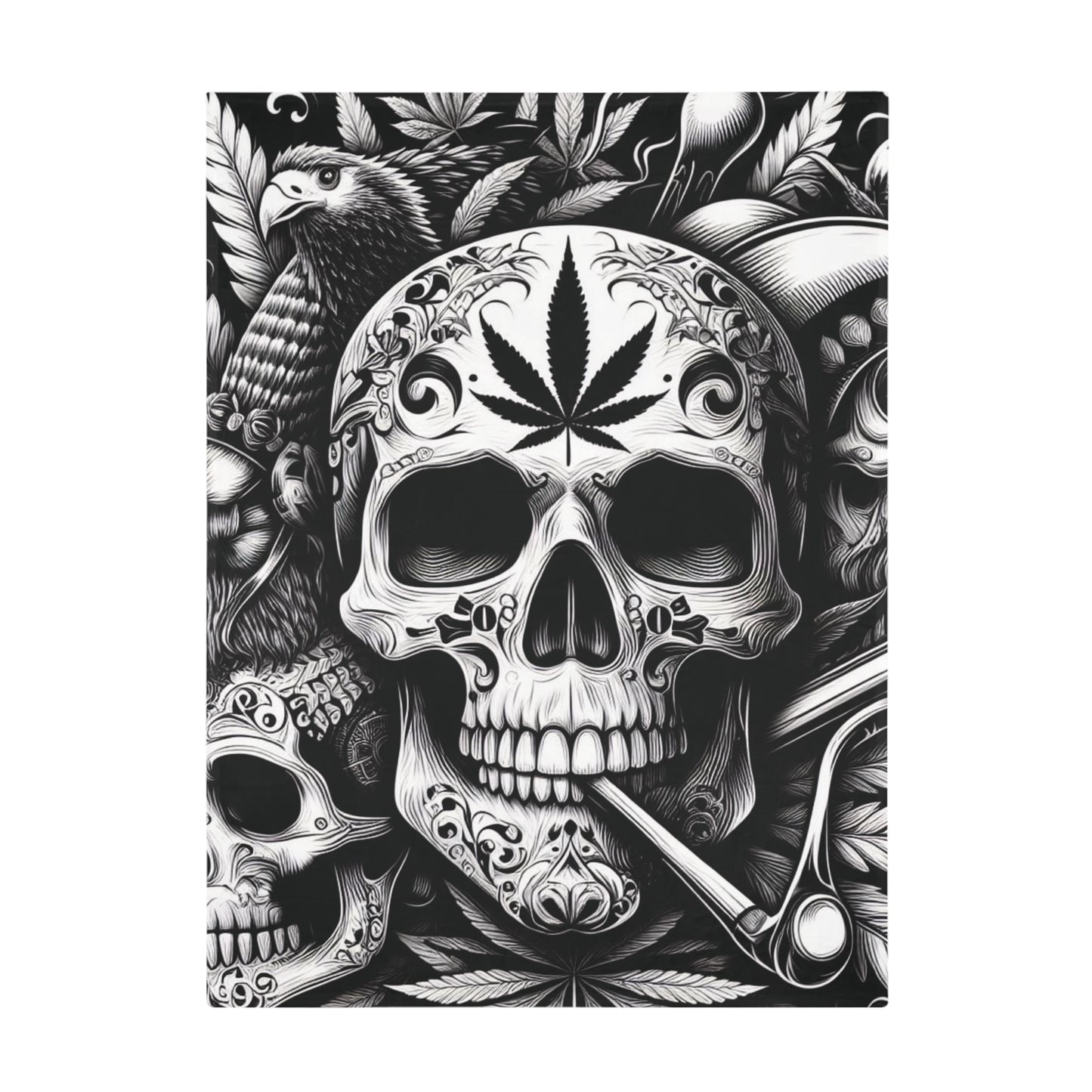 Skull & Pipe Plush Fleece Blanket - Black & White