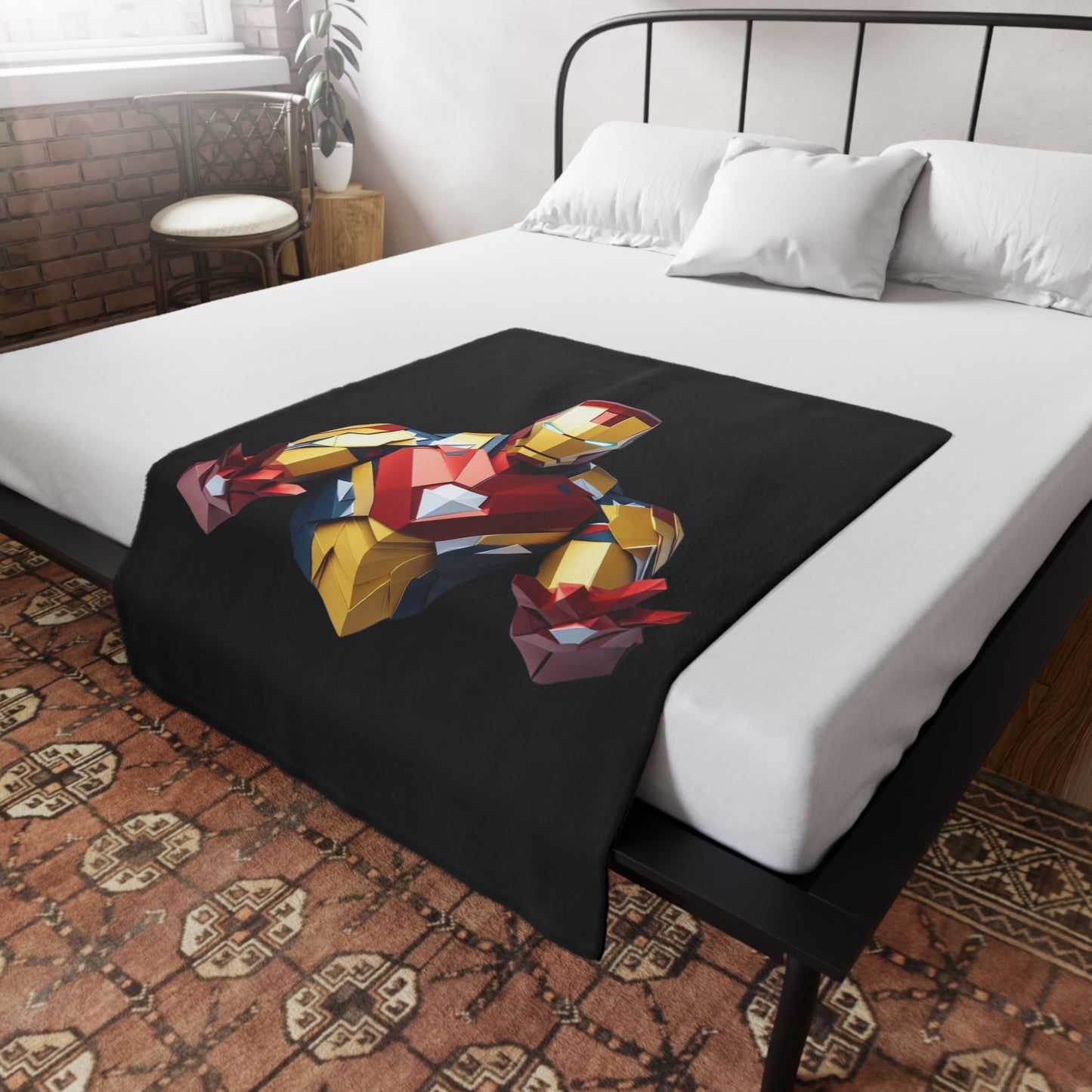 Origami IronMan Plush Fleece Blanket - Black