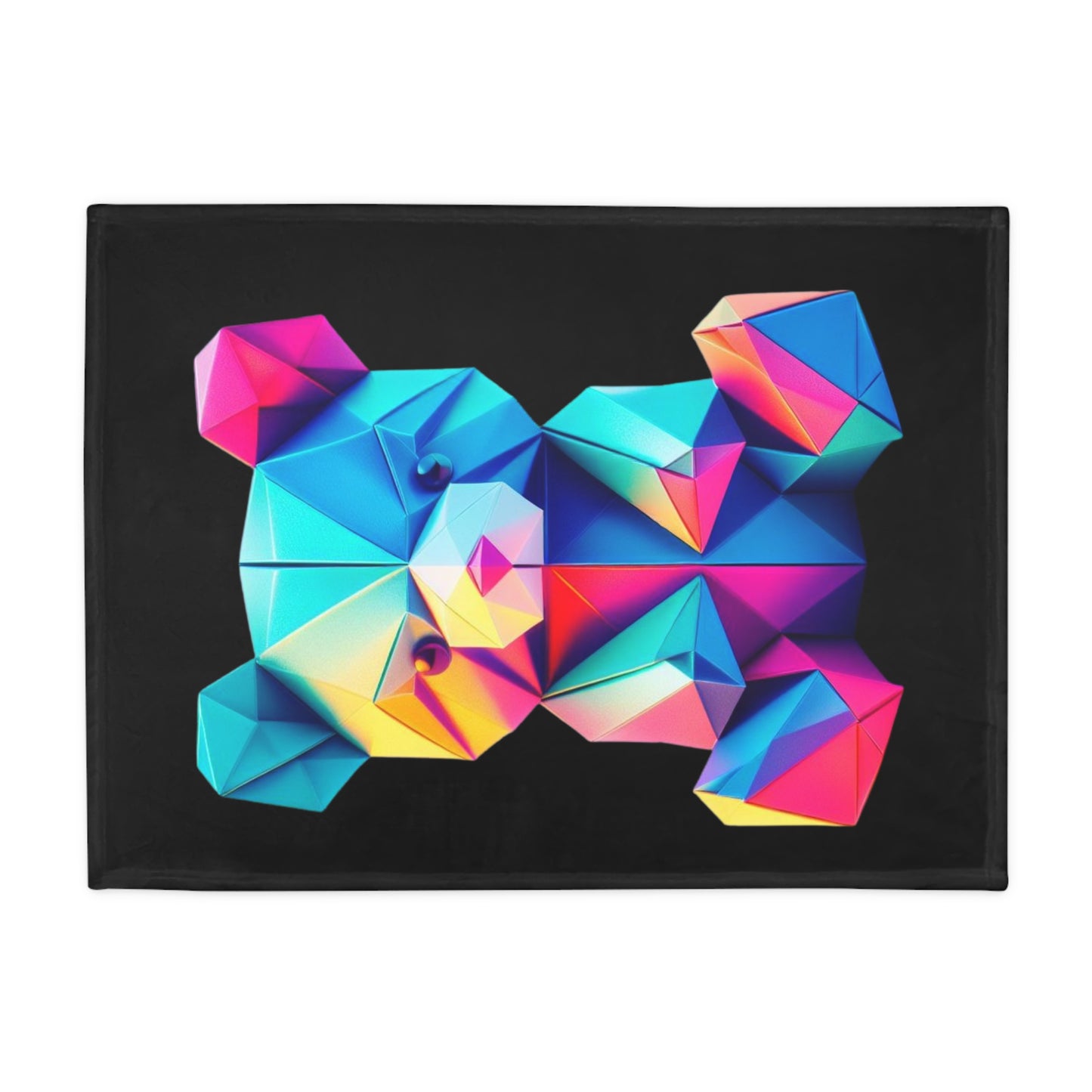 Origami Neon Teddy Plush Fleece Blanket - Black