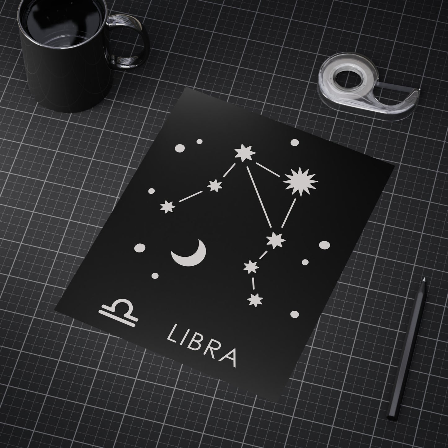 Libra Starmap Unframed Prints - black