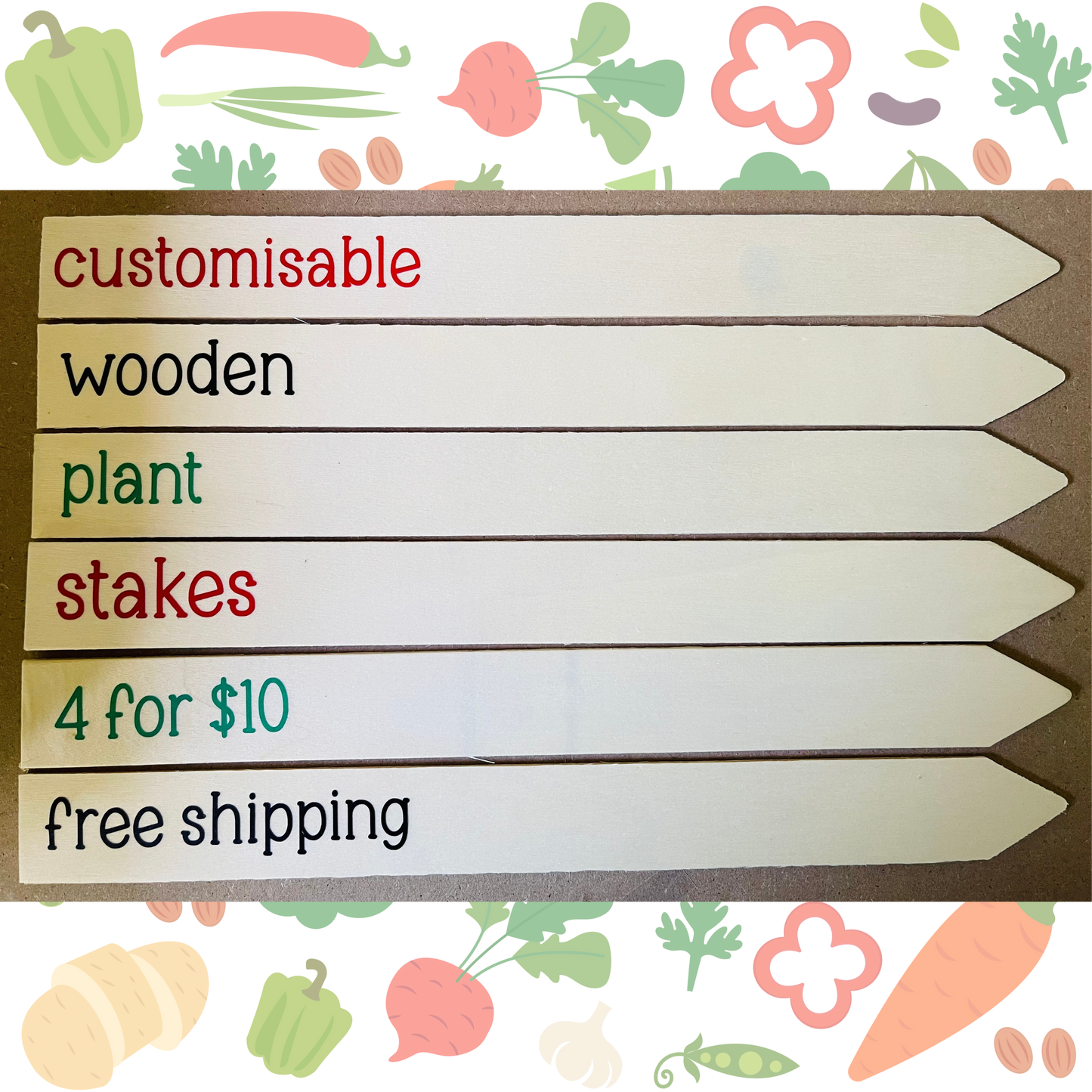 Customisable Wooden Plant Stakes/labels - set of 4