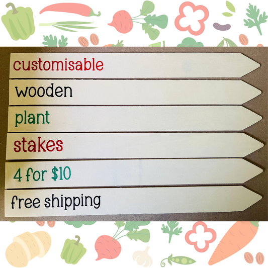 Customisable Wooden Plant Stakes/labels - set of 4